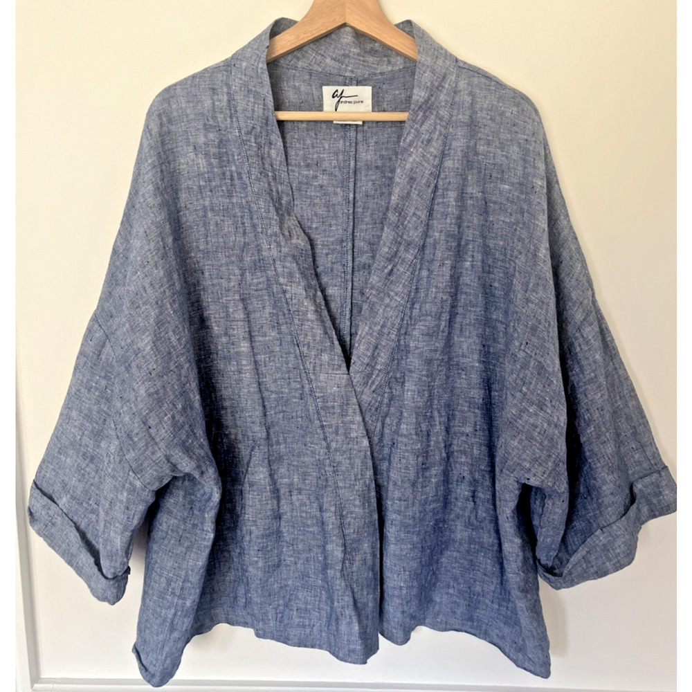 Andrea Jovine Linen Kimono Size Large Blue